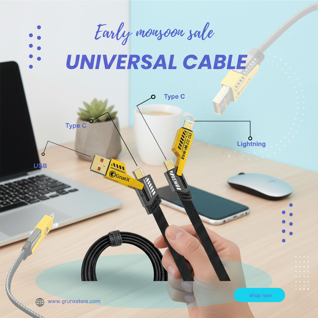     			4-in-1 USB C Cable 65W [Fast Charging & Data Sync] Flat Braided Anti-Tangle iPhone Charger Cord with Multi Charging Cable Combo Type