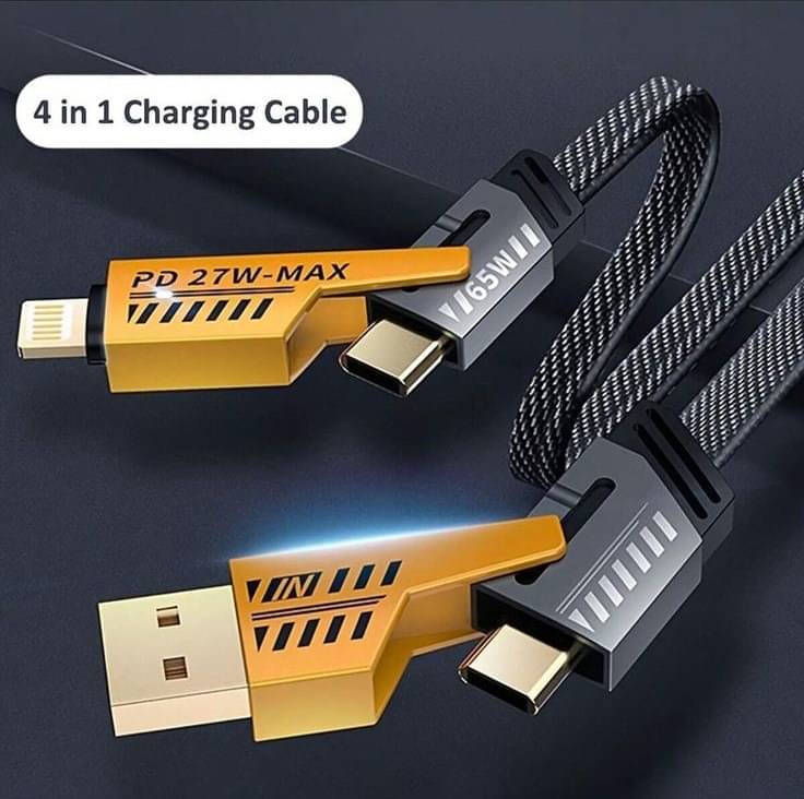     			4-in-1 USB C Cable 65W [Fast Charging & Data Sync] Flat Braided Anti-Tangle iPhone Charger Cord with Multi Charging Cable Combo Type