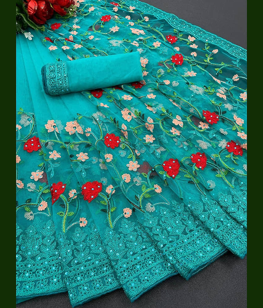 A TO Z CART Net Embroidered Regular Saree With Unstitched Blouse Piece ( Purple ) - Sarees | Buy online on ZillyBuy