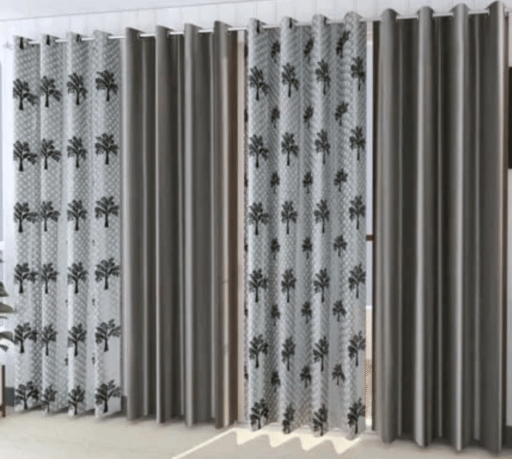     			AADI TRADERS Floral Semi-Transparent Eyelet Curtain 9 ft ( Pack of 4 ) - Grey