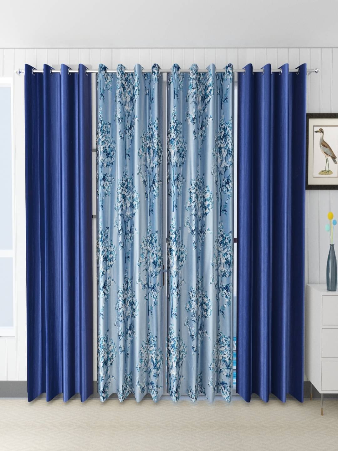 AADI TRADERS Floral Semi-Transparent Eyelet Curtain 9 ft ( Pack of 4 ) - Blue AADI TRADERS Floral Semi-Transparent Eyelet Curtain 9 ft ( Pack of 4 ) - Blue