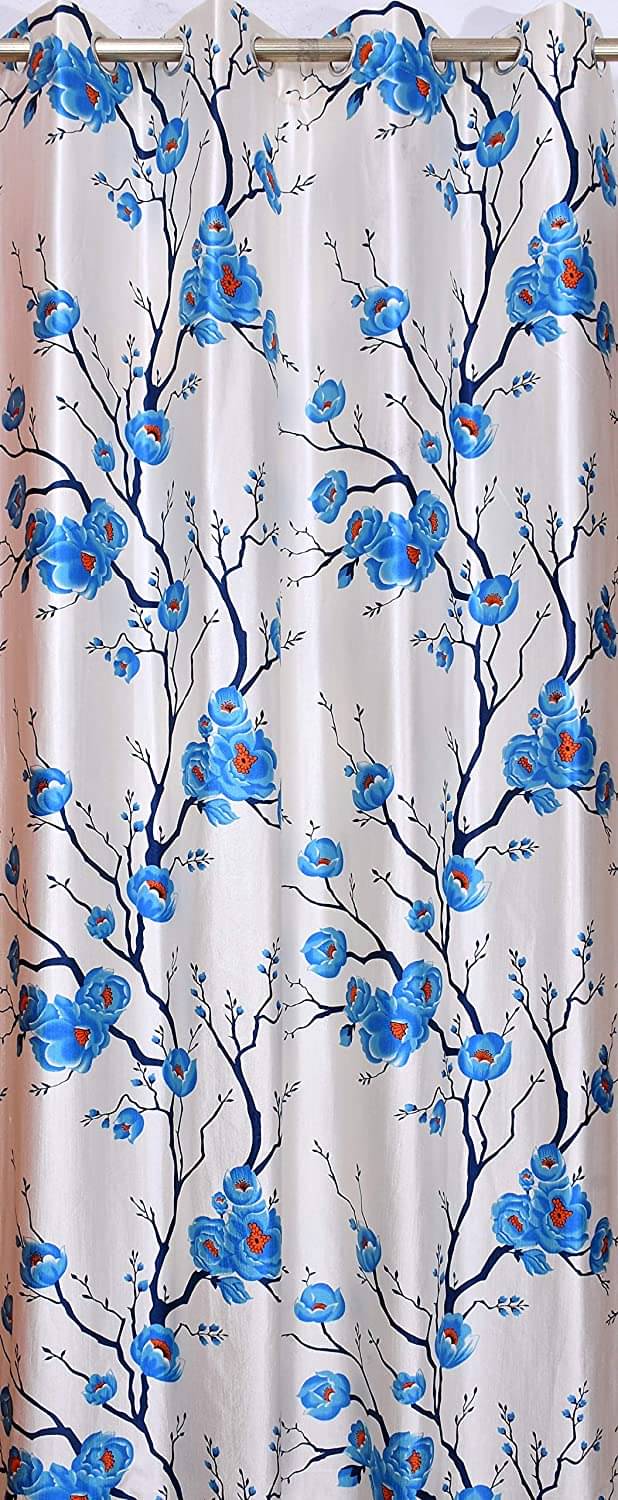 AADI TRADERS Floral Semi-Transparent Eyelet Curtain 5 ft ( Pack of 3 ) - Blue AADI TRADERS Floral Semi-Transparent Eyelet Curtain 5 ft ( Pack of 3 ) - Blue