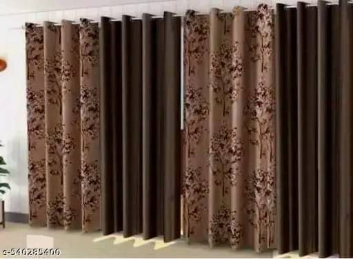     			AADI TRADERS Floral Semi-Transparent Eyelet Curtain 5 ft ( Pack of 4 ) - Brown