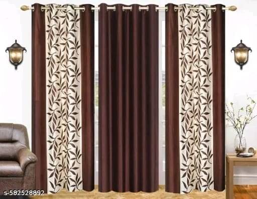     			AADI TRADERS Floral Semi-Transparent Eyelet Curtain 9 ft ( Pack of 3 ) - Brown