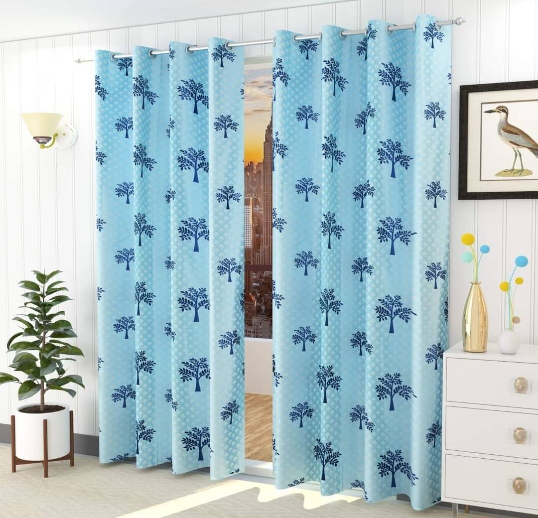     			AADI TRADERS Floral Semi-Transparent Eyelet Curtain 5 ft ( Pack of 2 ) - Aqua