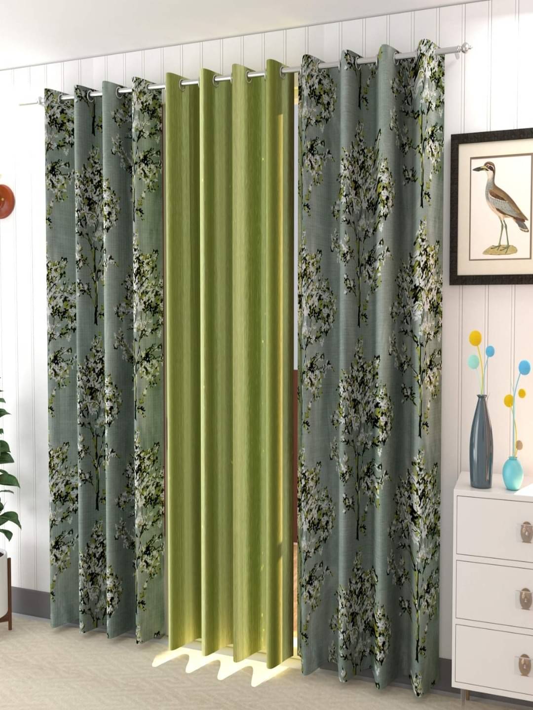 AADI TRADERS Floral Semi-Transparent Eyelet Curtain 6 ft ( Pack of 3 ) - Green AADI TRADERS Floral Semi-Transparent Eyelet Curtain 6 ft ( Pack of 3 ) - Green