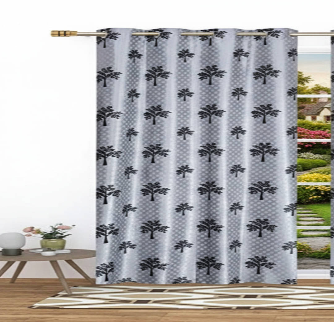     			AADI TRADERS Floral Semi-Transparent Eyelet Curtain 7 ft ( Pack of 1 ) - Grey