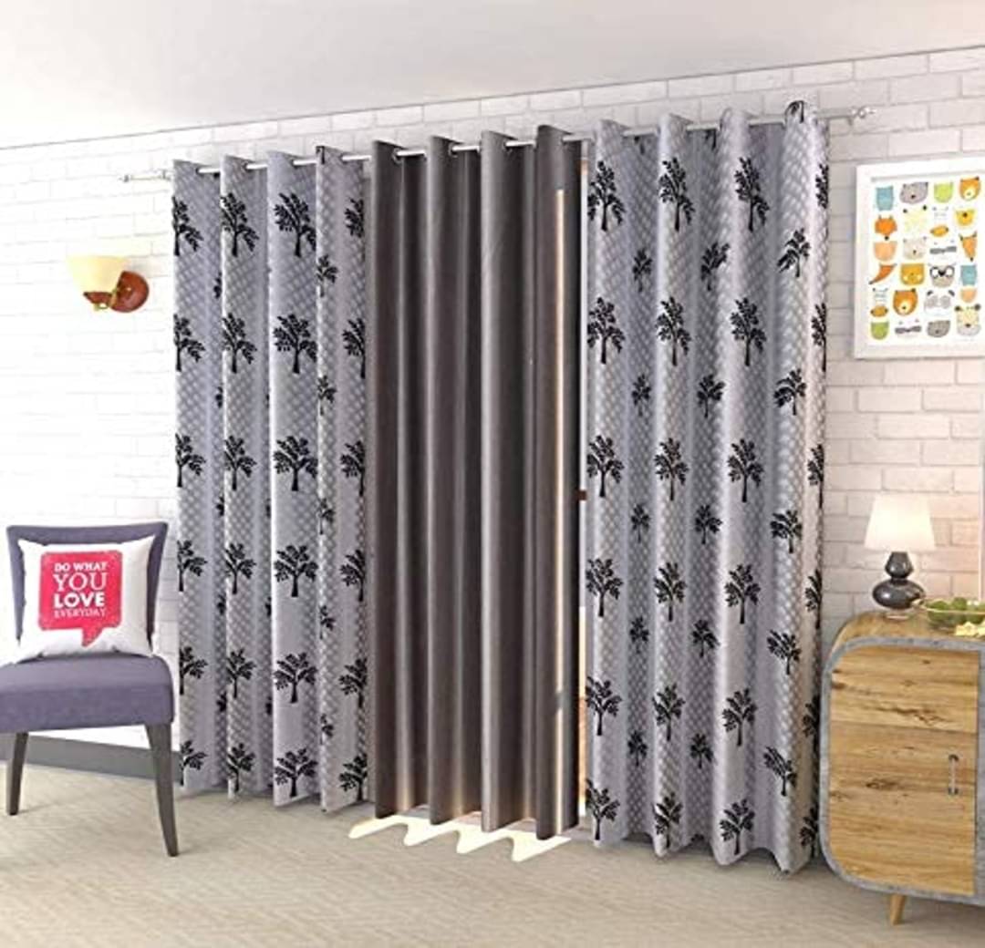 AADI TRADERS Floral Semi-Transparent Eyelet Curtain 7 ft ( Pack of 3 ) - Grey AADI TRADERS Floral Semi-Transparent Eyelet Curtain 7 ft ( Pack of 3 ) - Grey