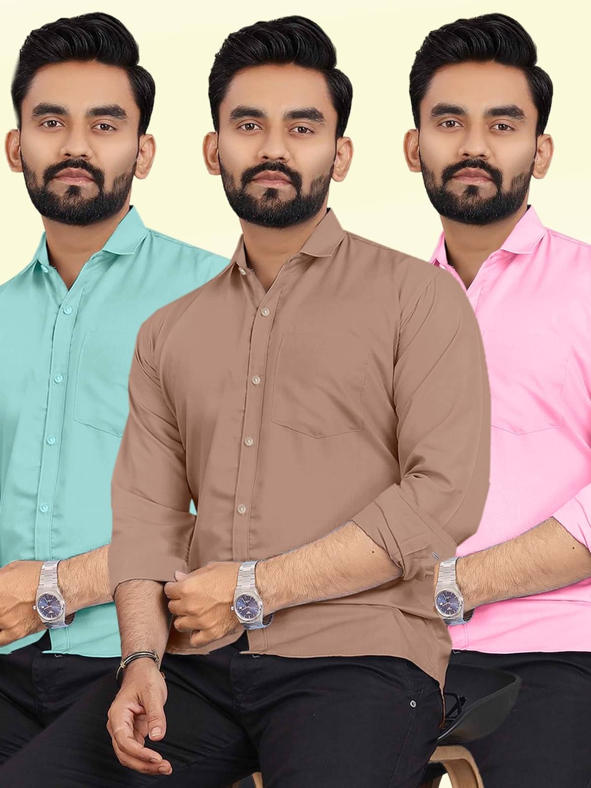     			ALY JH0N Cotton Regular Fit Full Sleeves Men's Formal Shirt - Multicolor 2 ( Pack of 3 )