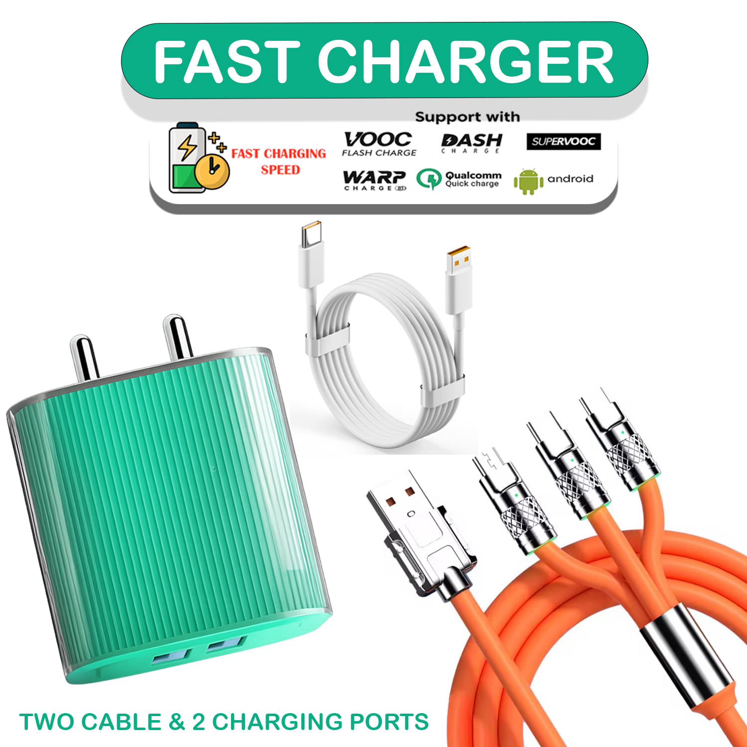     			All-in-One Fast Charger Set | Power Adapter with Type-C & Multi 3-in-1 Cable | Universal Charging Solution