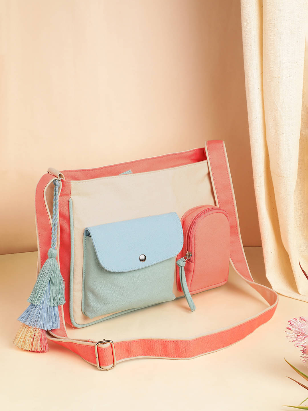     			Anekaant Sling Bag Canvas Set of 1 ( Cream )