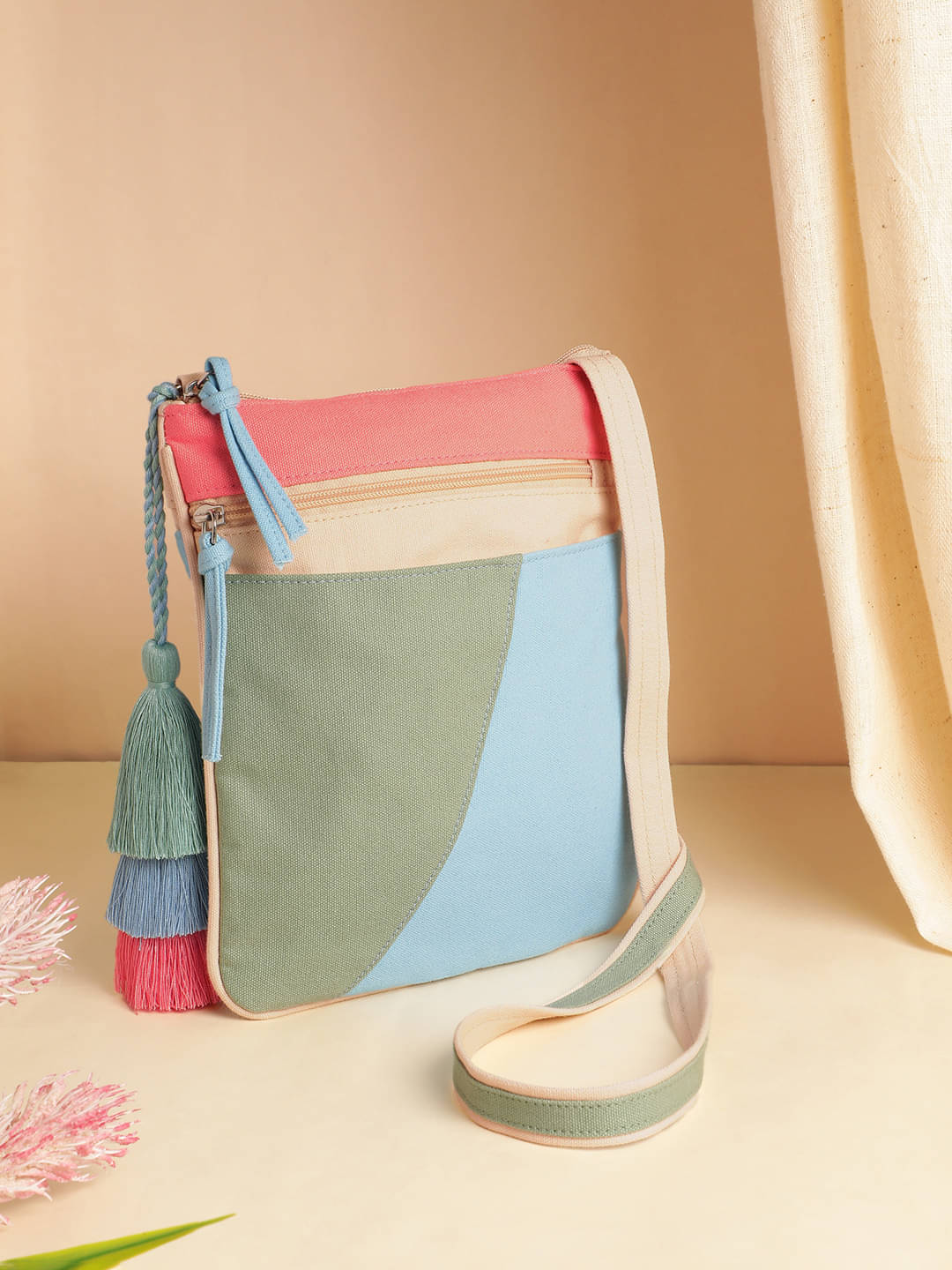     			Anekaant Sling Bag Canvas Set of 1 ( Blue )