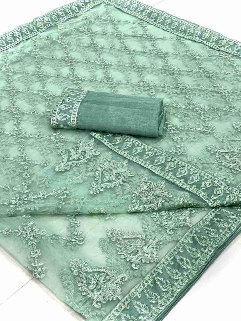     			Apnisha Net Embroidered Regular Saree With Unstitched Blouse Piece ( Sea Green )