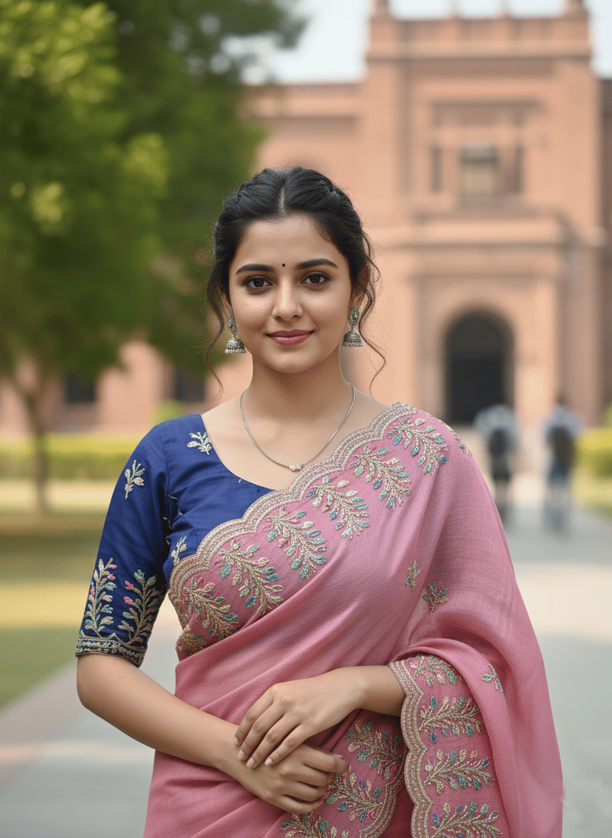 Avenue Creation Chiffon Embroidered Regular Saree With Unstitched Blouse Piece ( Peach ) Avenue Creation Chiffon Embroidered Regular Saree With Unstitched Blouse Piece ( Peach )