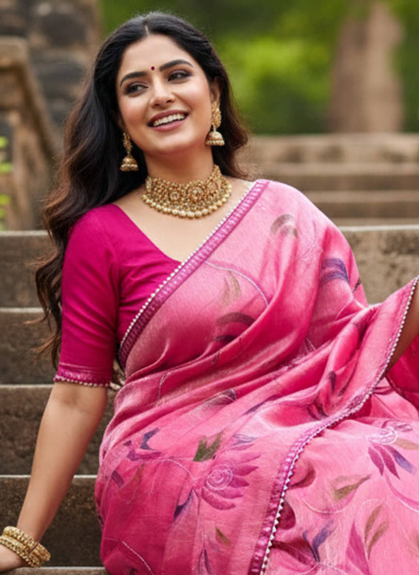 Avenue Creation Jimmy Choo Printed Regular Saree With Unstitched Blouse Piece ( Rani ) Avenue Creation Jimmy Choo Printed Regular Saree With Unstitched Blouse Piece ( Rani )