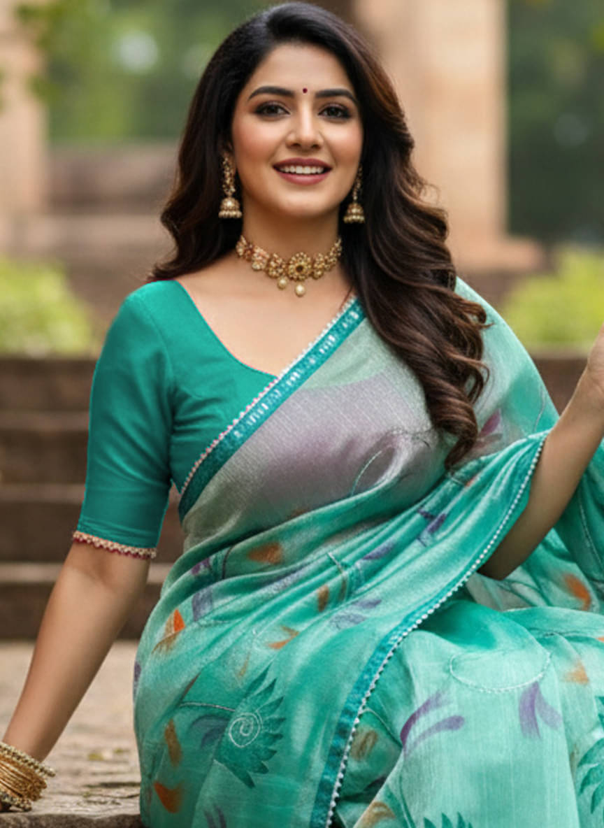 Avenue Creation Jimmy Choo Printed Regular Saree With Unstitched Blouse Piece ( Rama ) Avenue Creation Jimmy Choo Printed Regular Saree With Unstitched Blouse Piece ( Rama )