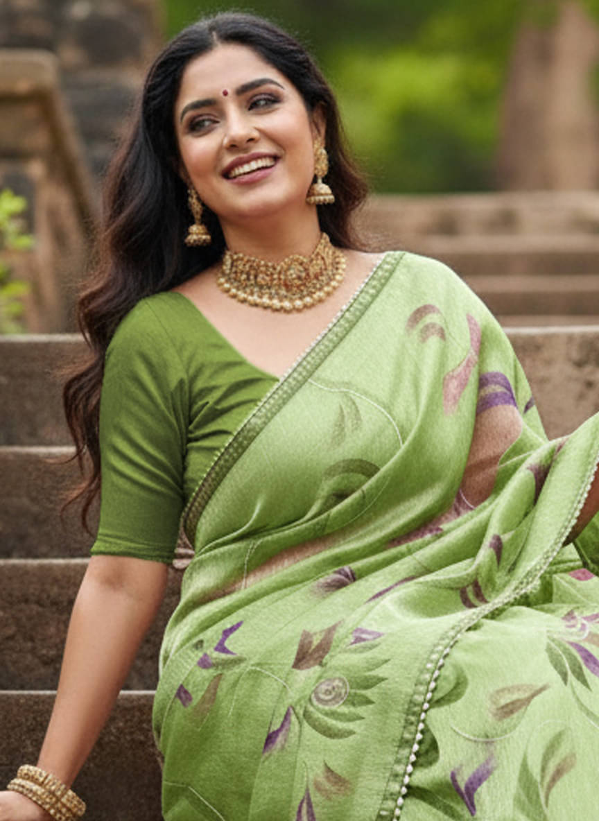 Avenue Creation Jimmy Choo Printed Regular Saree With Unstitched Blouse Piece ( Light Green ) Avenue Creation Jimmy Choo Printed Regular Saree With Unstitched Blouse Piece ( Light Green )