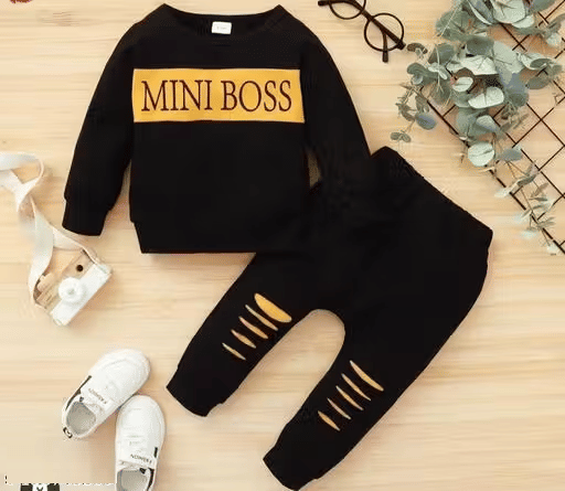     			BABU TABU Pack of 1 Baby Boys Cotton Blend T-Shirt & Trackpants Set ( Black )