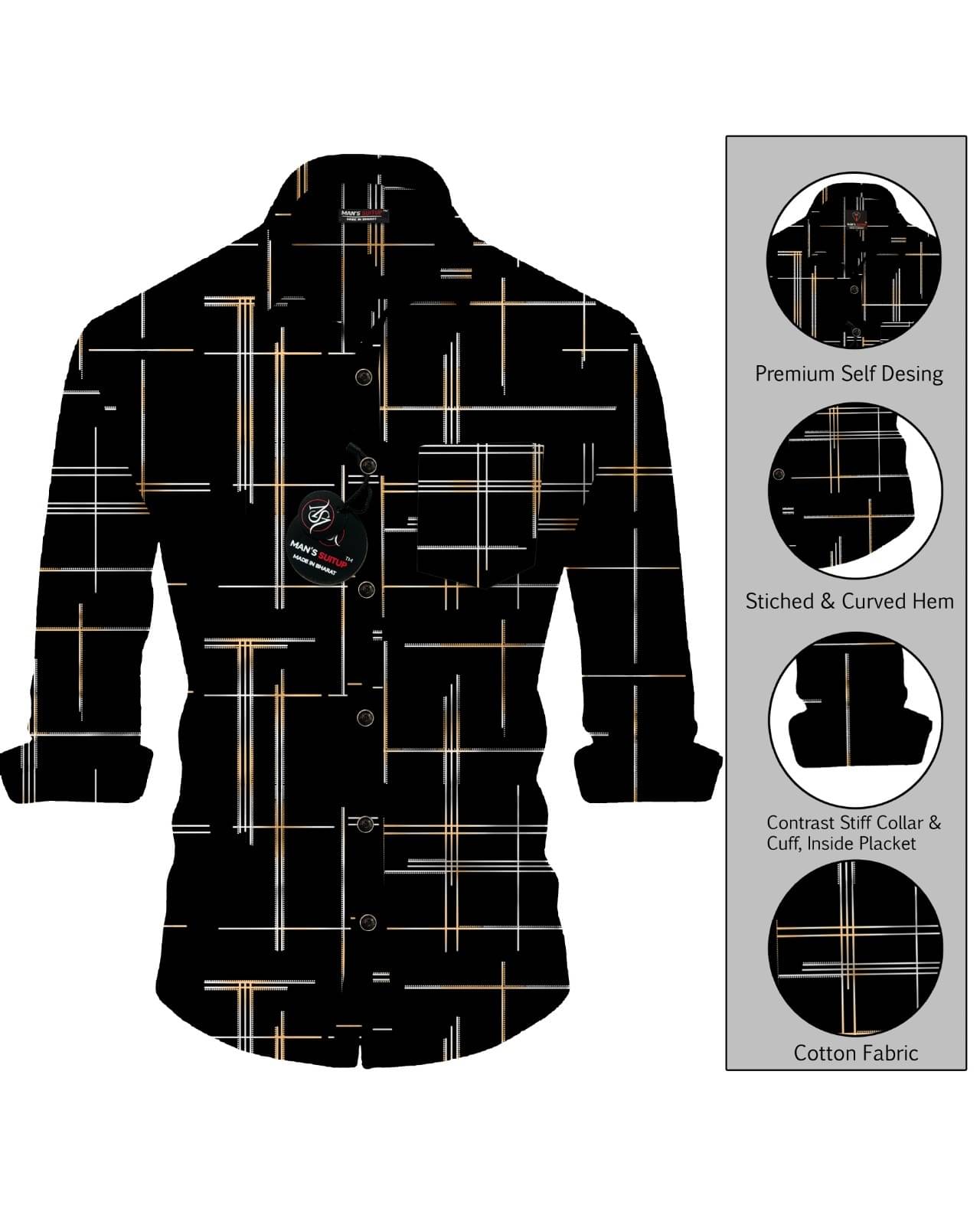     			BLACK DARK Cotton Blend Regular Fit Printed Full Sleeves Men's Casual Shirt - Black ( Pack of 1 )