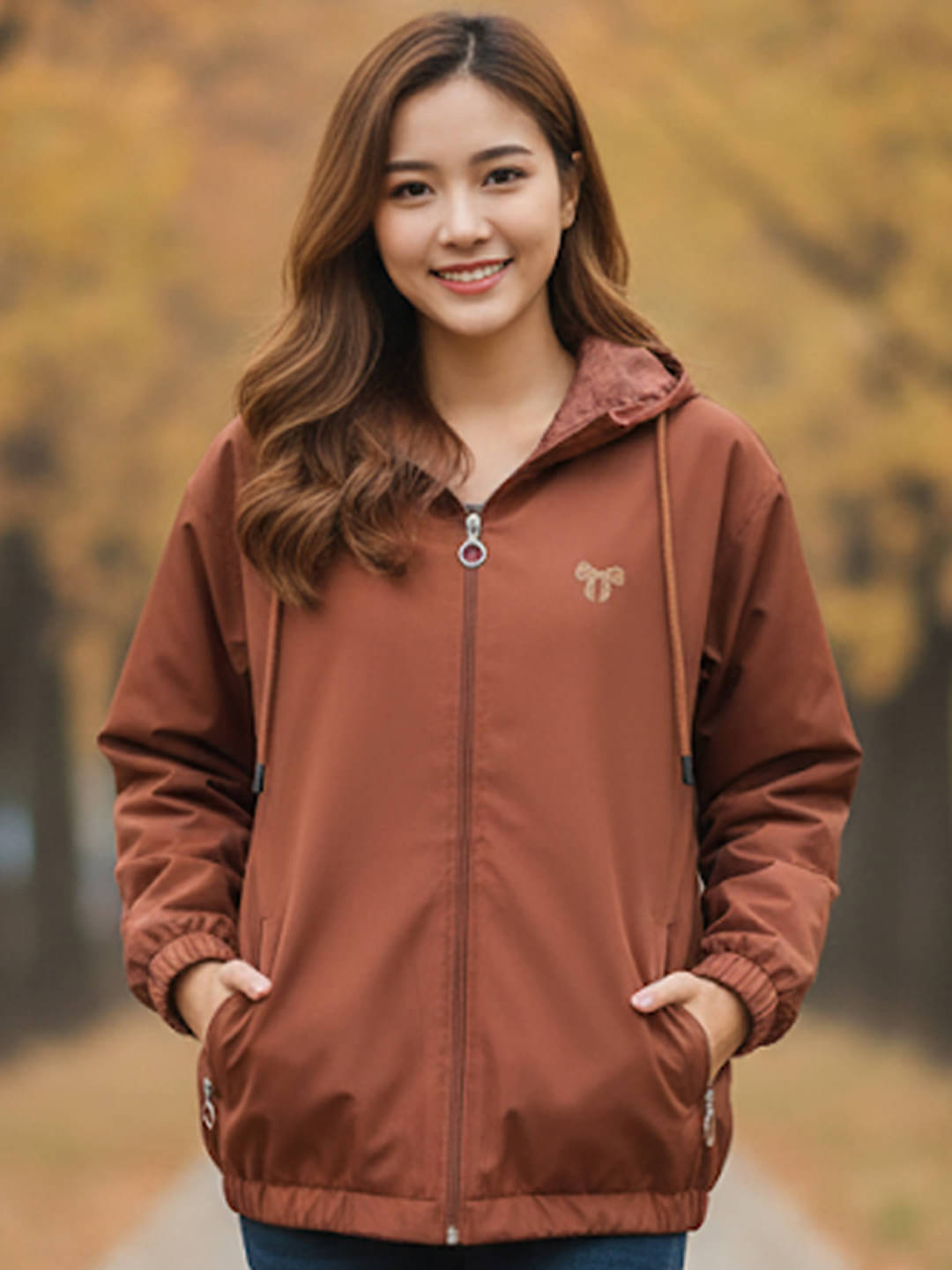     			BLISS BOYS Women Hooded Bomber Jacket ( Brown )