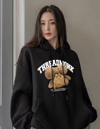 BOUNCE BACK Women Cotton Blend Hooded Sweatshirt For Light Winters ( Black ) BOUNCE BACK Women Cotton Blend Hooded Sweatshirt For Light Winters ( Black )