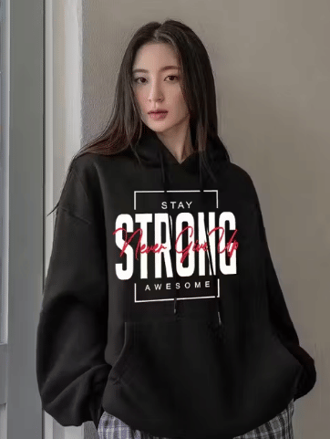 BOUNCE BACK Women Cotton Blend Hooded Sweatshirt For Light Winters ( Black ) BOUNCE BACK Women Cotton Blend Hooded Sweatshirt For Light Winters ( Black )