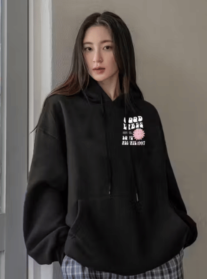 BOUNCE BACK Women Cotton Blend Hooded Sweatshirt For Light Winters ( Black ) BOUNCE BACK Women Cotton Blend Hooded Sweatshirt For Light Winters ( Black )
