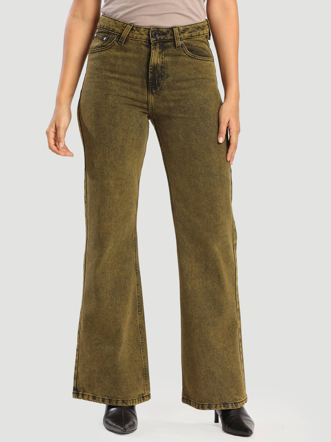 Bene Kleed Women's Bootcut High-Rise Jeans ( Mustard ) - Jeans | Buy online on ZillyBuy