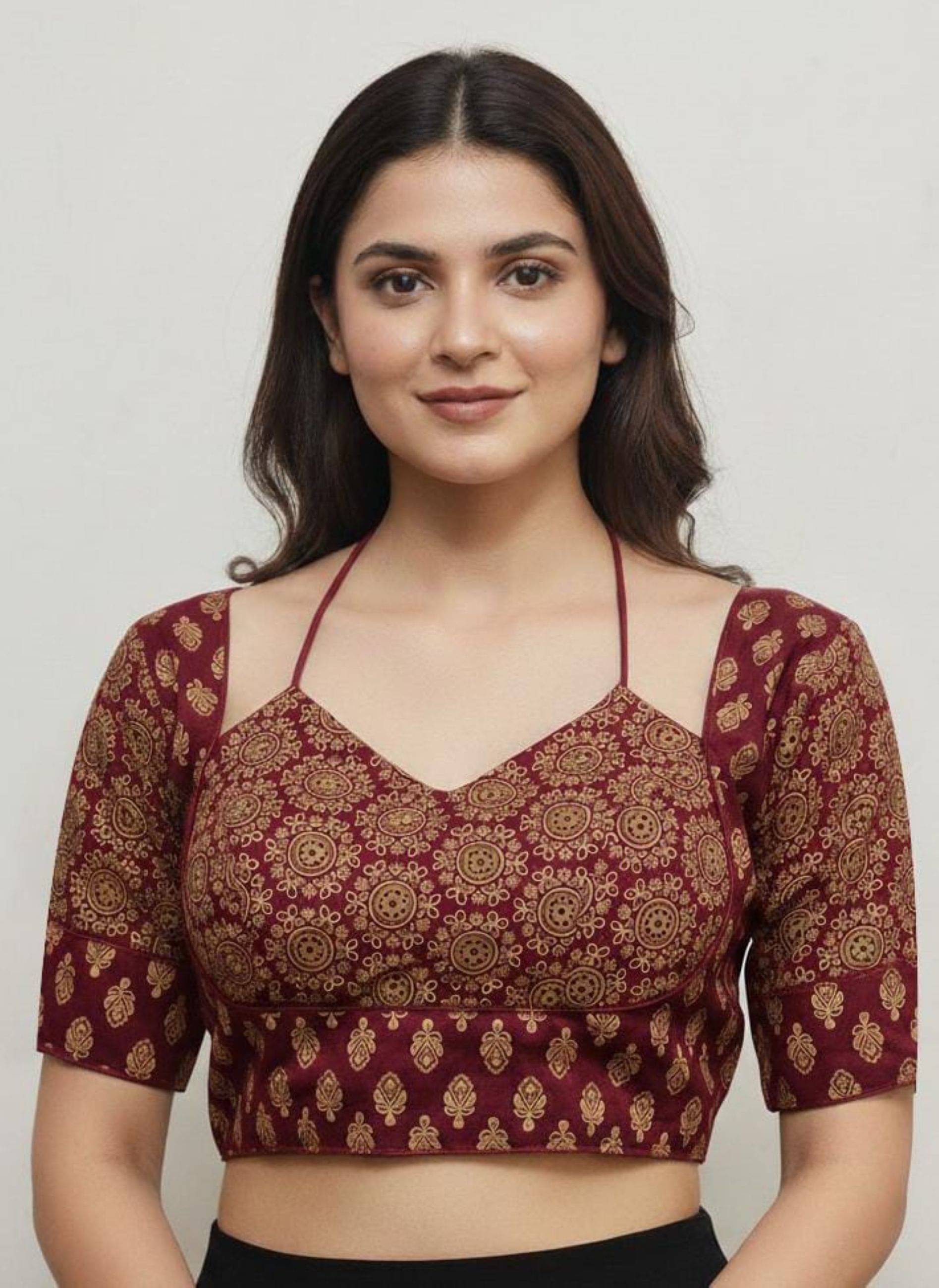 Bigbest Feb Cotton Readymade with Pad Halter Neck Women's Blouse ( Maroon ) Bigbest Feb Cotton Readymade with Pad Halter Neck Women's Blouse ( Maroon )