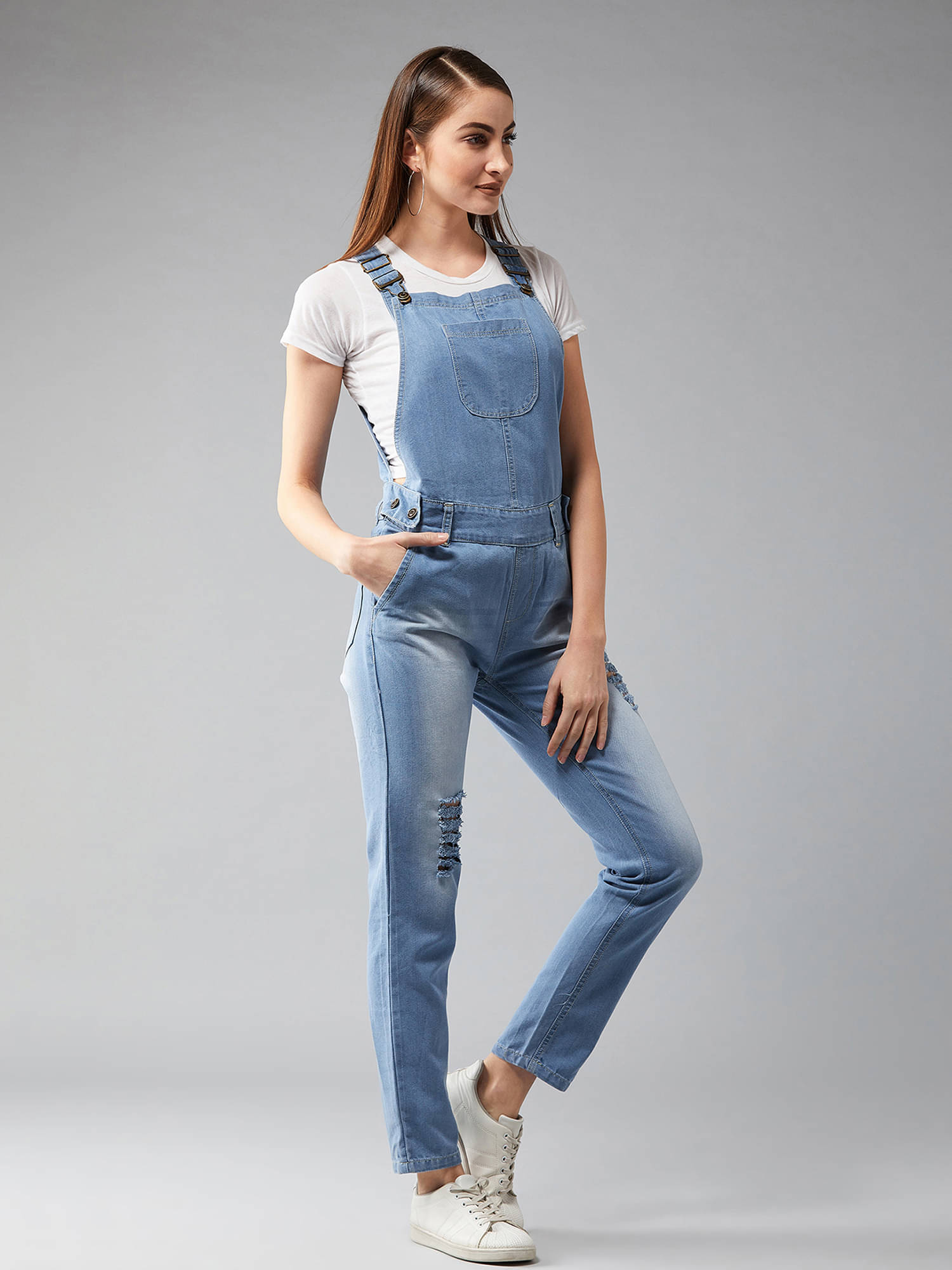 Dolce Crudo Women Solid Cotton Dungarees ( Blue ) Dolce Crudo Women Solid Cotton Dungarees ( Blue )
