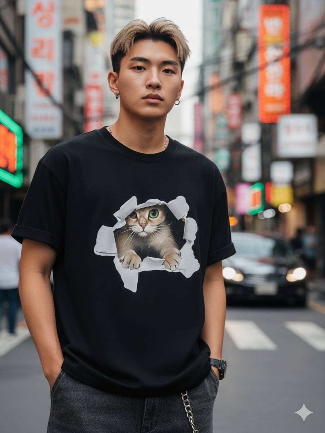     			ELBATROSS Men Cotton Blend Oversized Fit Printed T-Shirt ( Black )