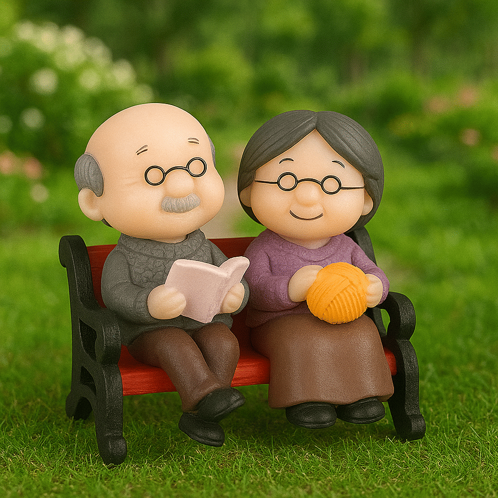 Exopick Miniature Sweet Old Grand Parents with Wooden Bench, Aquarium Deccoration, Cute Grandparents for Home Decor