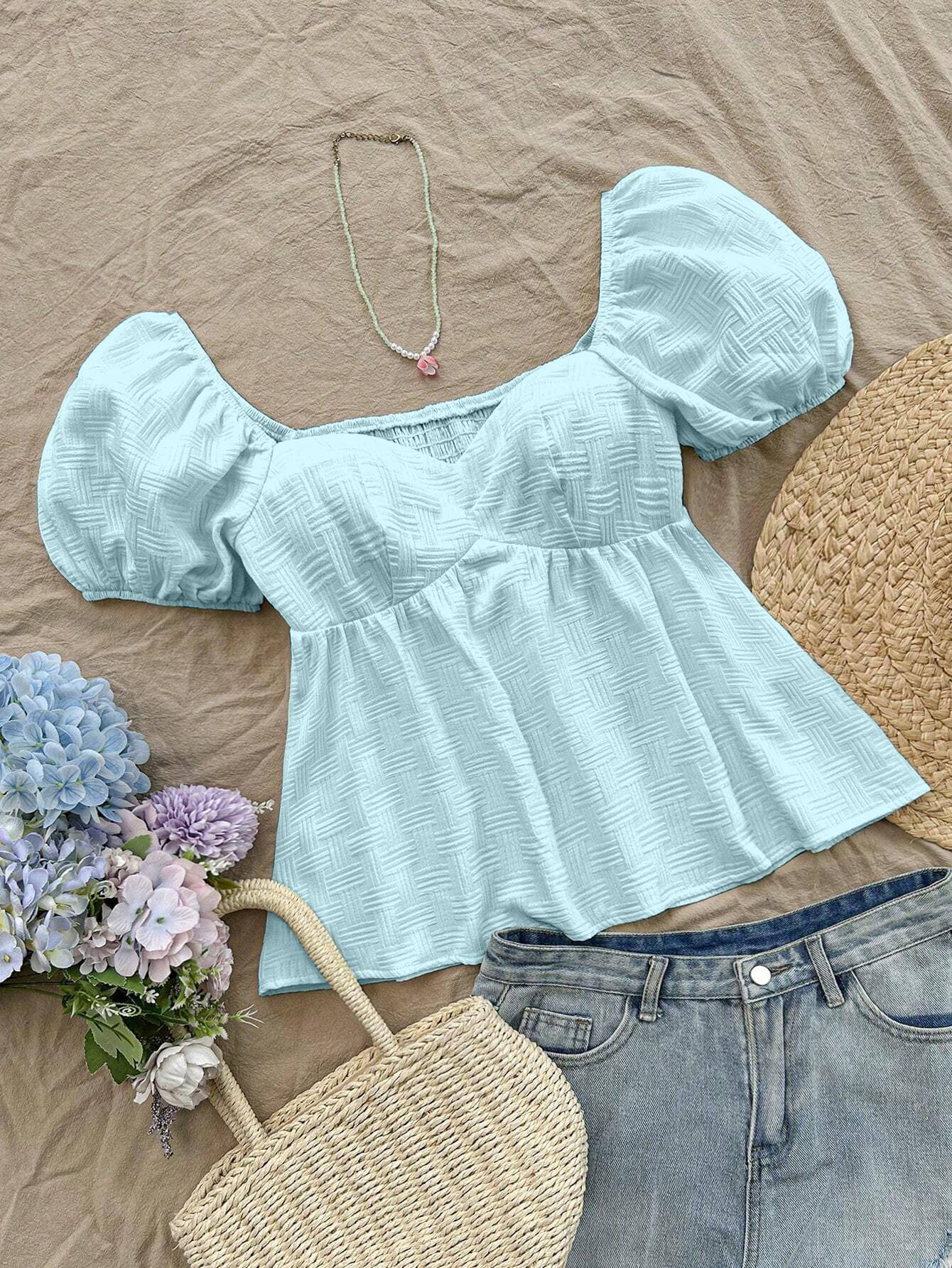     			GUSAIJI FASHION Women's Polyester Regular Top ( Light Blue )