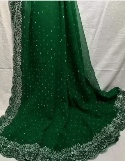     			. Georgette Cut Outs Leheriya Saree With Unstitched Blouse Piece ( Green )