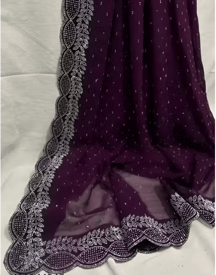     			. Georgette Cut Outs Leheriya Saree With Unstitched Blouse Piece ( Purple )