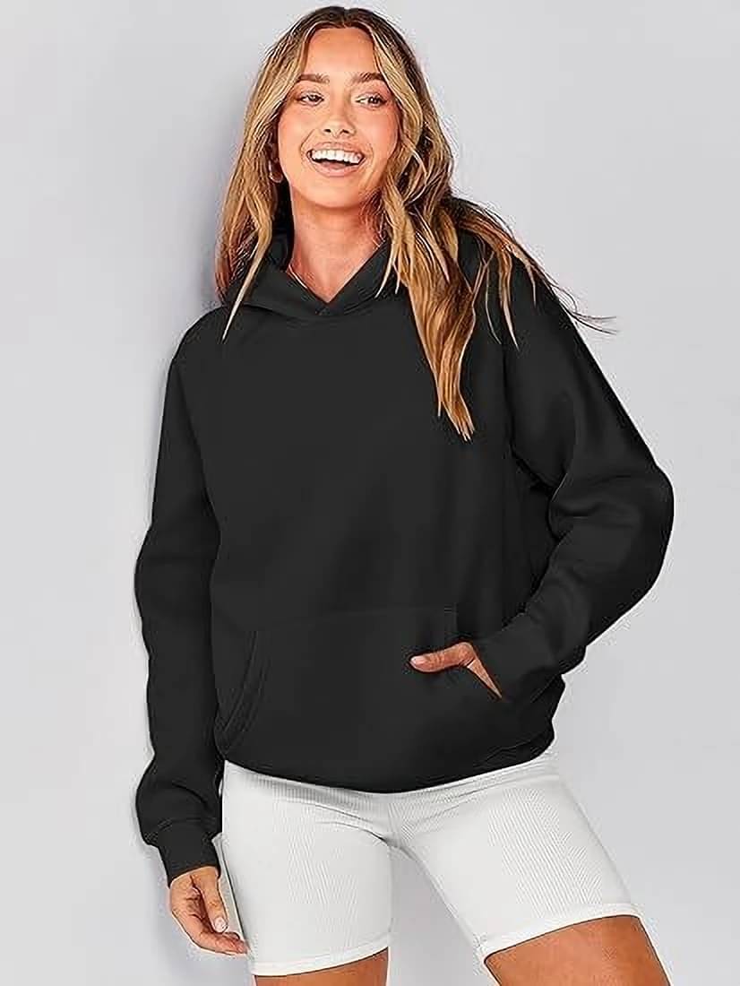     			Greenflair Women Cotton Blend Hooded Sweatshirt For Light Winters ( Black )