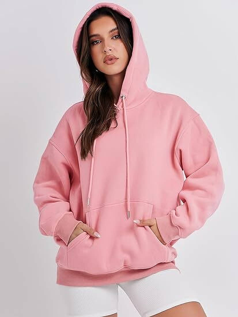     			Greenflair Women Cotton Blend Hooded Sweatshirt For Light Winters ( Pink )