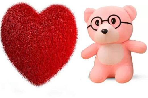     			HELLOBEAR Huggable Love Heart with Cute Teddy For Couple Gift  - 26 cm (Pink, Red)