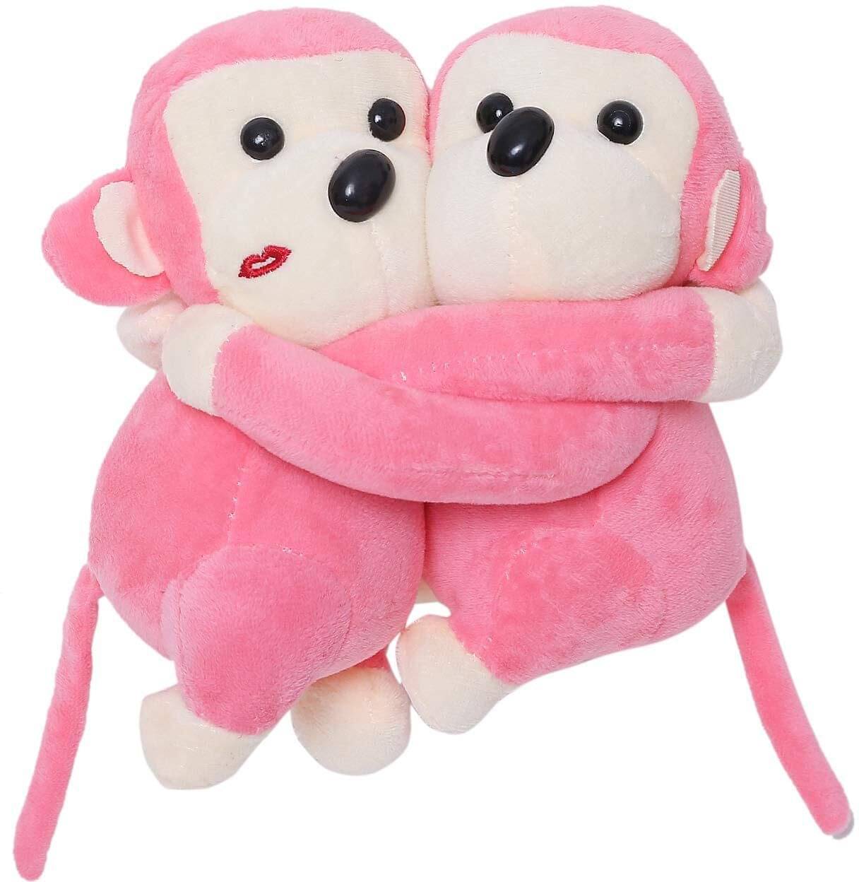     			HELLOBEAR Premium Quality Plush Cuddly Couple Monkey Soft Toy  - 25 cm (Red)