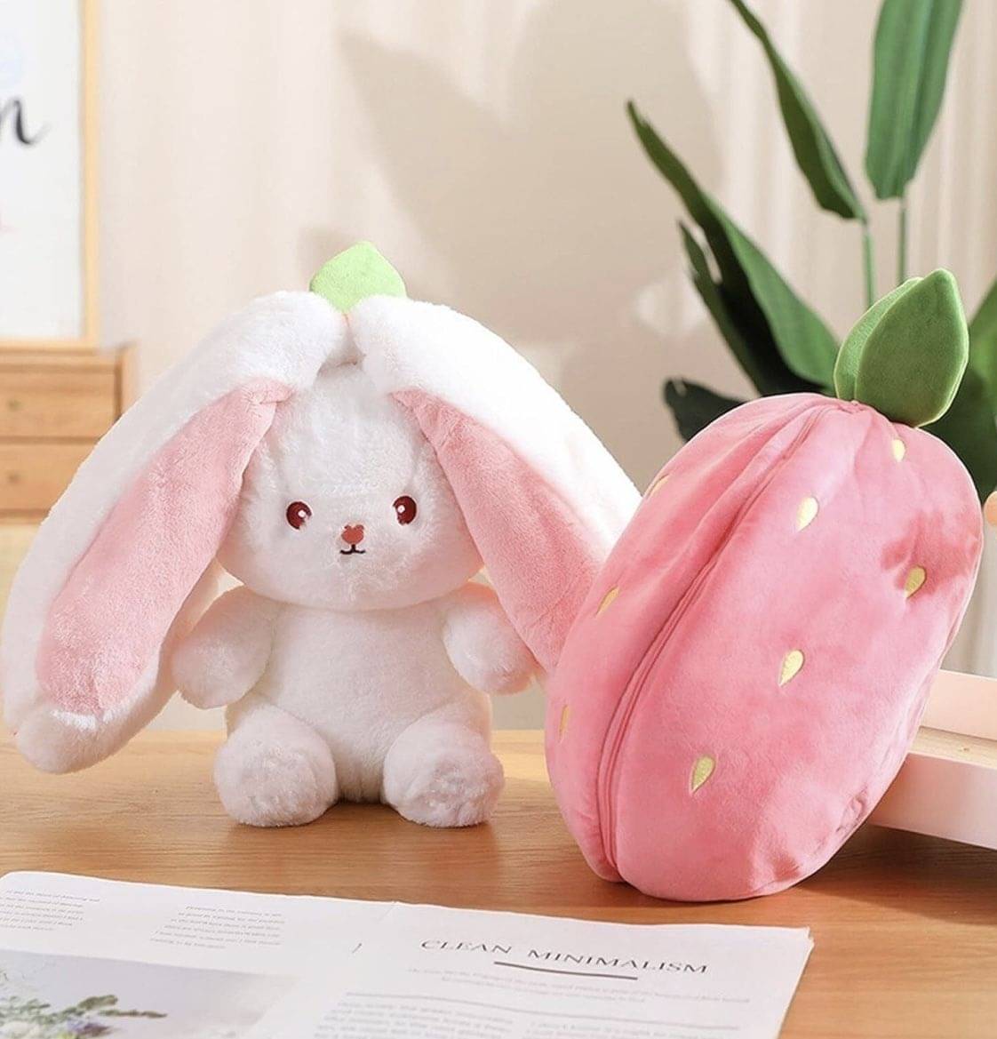     			HELLOBEAR Soft Stuffed Long Ear Bunny Toy, Reversible Teddy Toy  - 32 cm (Pink)