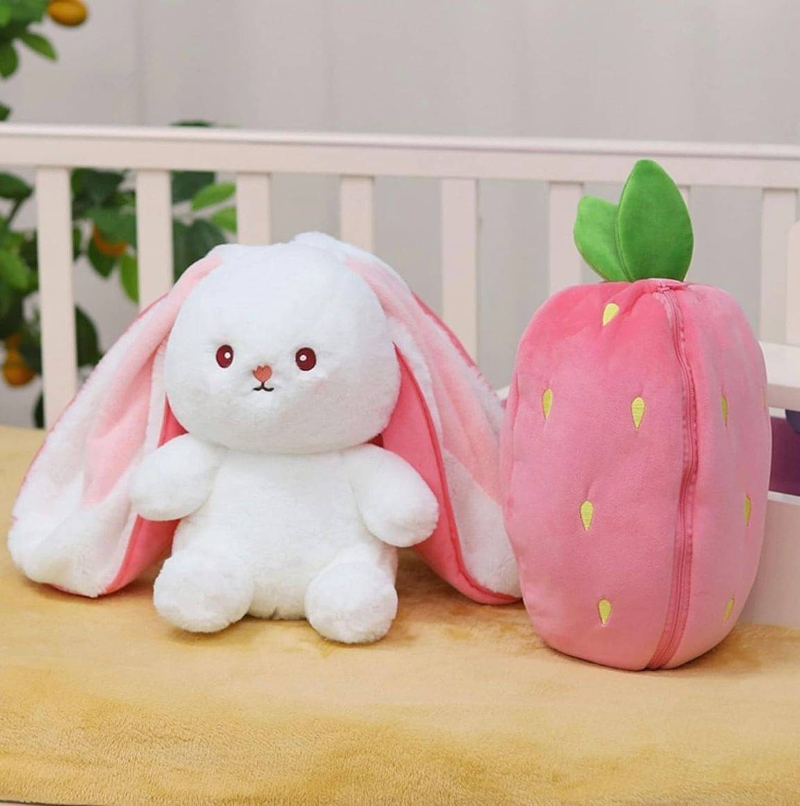     			HELLOBEAR Strawberry Bunny Plush Toy - Adorable Strawberry Rabbit Plushie  - 35 cm (Pink)
