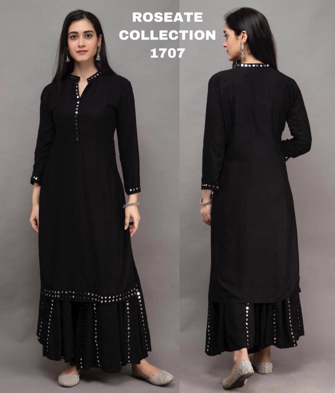 HELWIN DESIGNER Women Rayon Solid Straight Kurti With Pants ( Black ) HELWIN DESIGNER Women Rayon Solid Straight Kurti With Pants ( Black )
