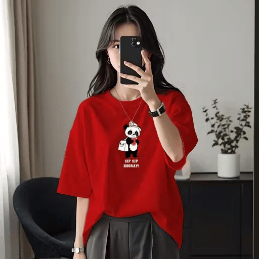 INFIRAX Women Cotton Regular Fit Round Neck T-Shirt ( Red )     			INFIRAX Women Cotton Regular Fit Round Neck T-Shirt ( Red )