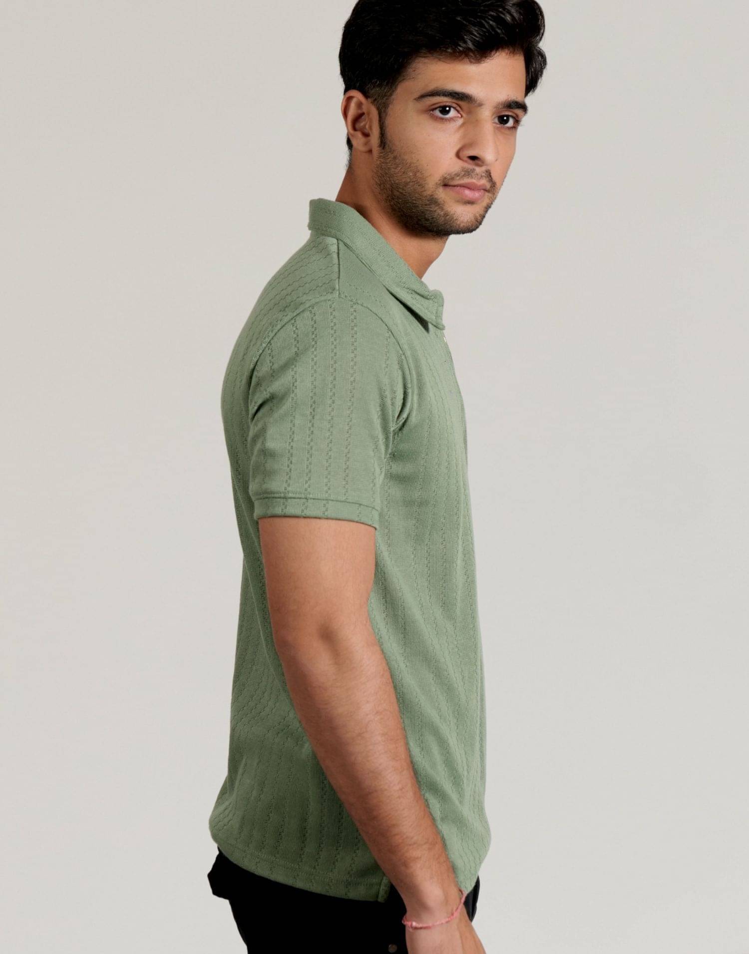 LYNX Men Cotton Relaxed Fit Self Design T-Shirt ( Green ) LYNX Men Cotton Relaxed Fit Self Design T-Shirt ( Green )