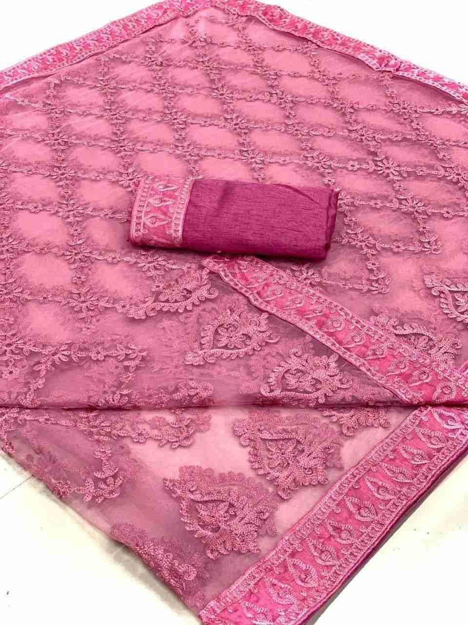 Lady Shopi Net Embroidered Regular Saree With Unstitched Blouse Piece ( Peach ) Lady Shopi Net Embroidered Regular Saree With Unstitched Blouse Piece ( Peach )