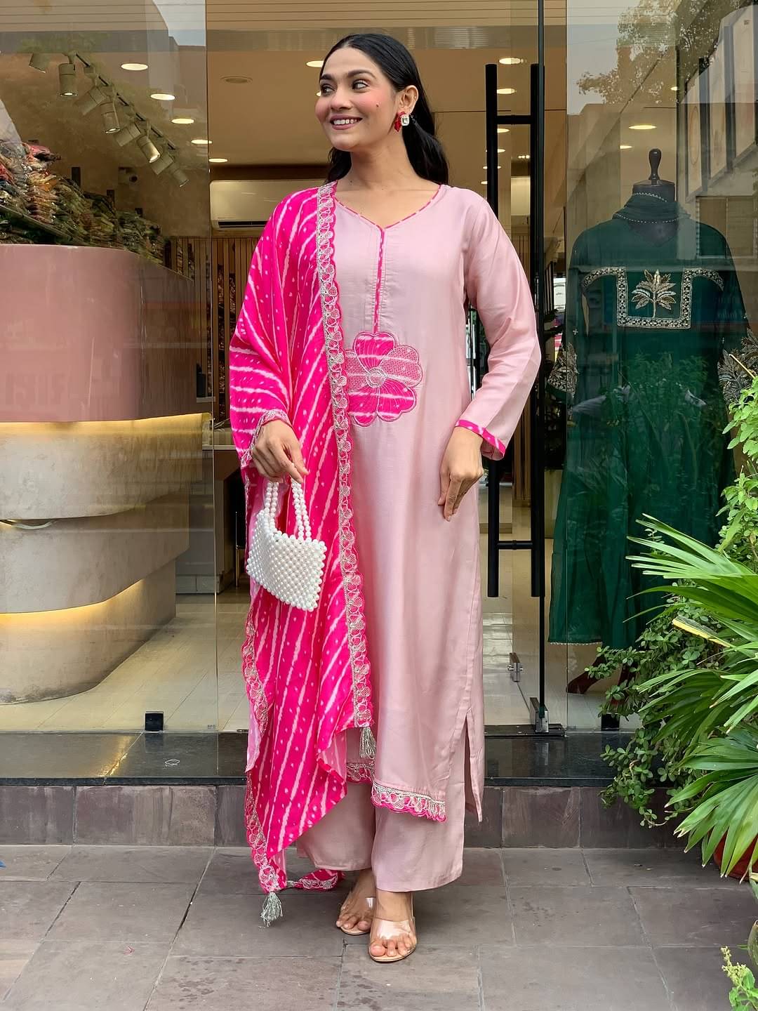     			MEHZEEL FAB Women Silk Embroidered Straight Kurti With Pants ( Fluorescent Pink )