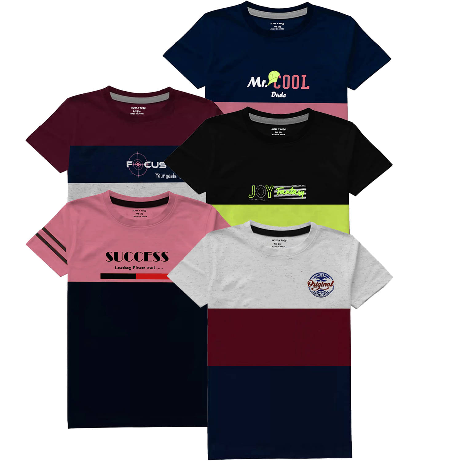     			MIST N FOGG Pack of 5 Boys Cotton Blend T-Shirt ( Multi )