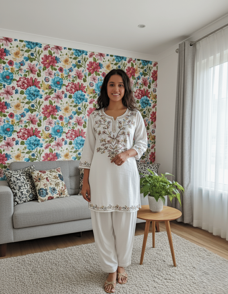 Mk lovely fashion Women Rayon Embroidered Straight Kurti ( White ) Mk lovely fashion Women Rayon Embroidered Straight Kurti ( White )
