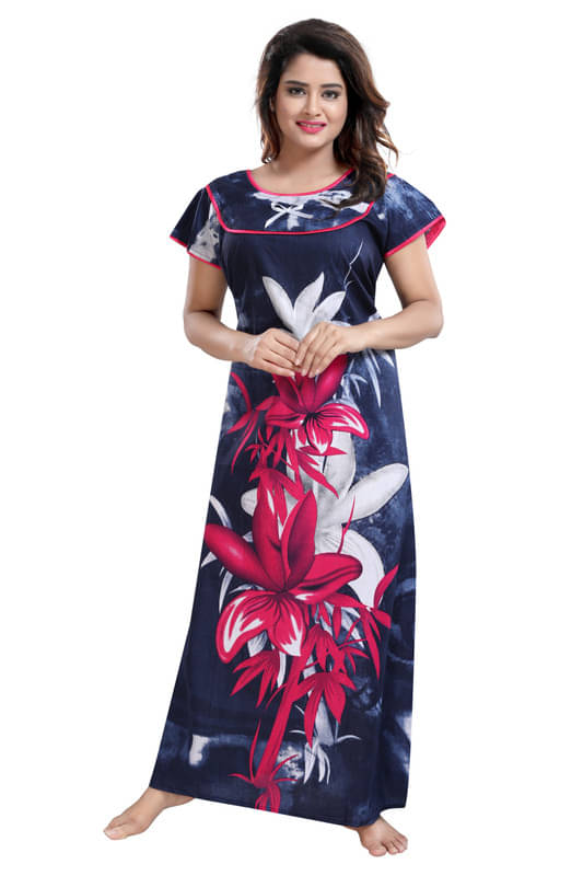     			Nighty king Cotton Blend Solid Women Regular Nighty ( Multicolor 1 )