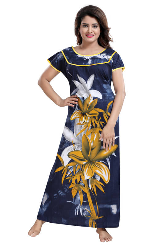     			Nighty king Cotton Blend Solid Women Regular Nighty ( Multicolor 1 )